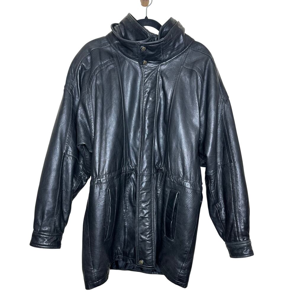 Vintage Euro Mond Of California Black Leather Jacket Coat Oversized Size Medium